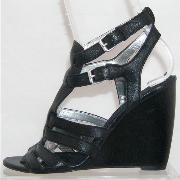 Nine West Black Leather t-strap  Wedges 6.5M - Picture 5 of 8